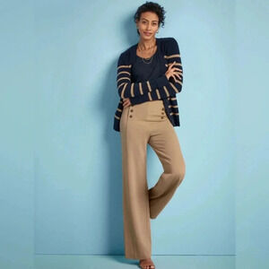 Talbots Wide Leg High Waist Full Length Cotton/Spandex Career Pant Tan Women’s 2